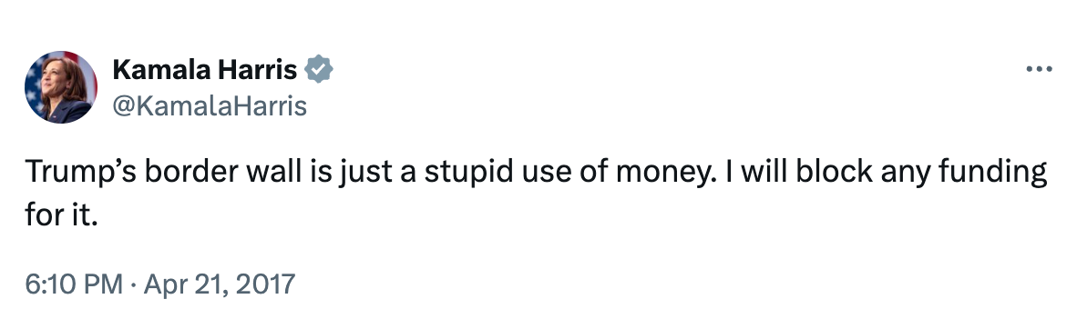 TCS Kamala Harris X post on border wall